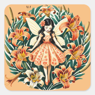 Tiger Lily Fairy Vierkante Sticker