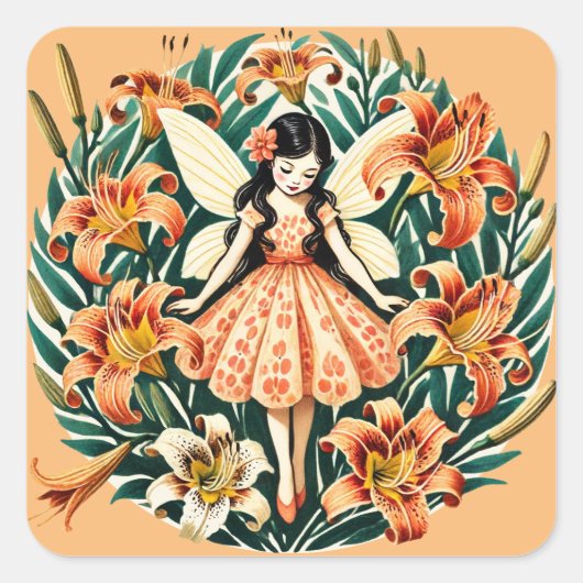 Tiger Lily Fairy Vierkante Sticker (Voorkant)
