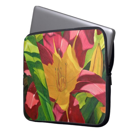 Tiger Lily Floral Laptop Sleeve (Voorkant Links)