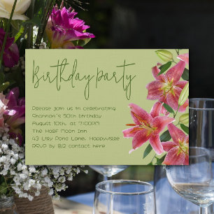 Tiger Lily Flowers Adult Birthday Party Invitation Kaart