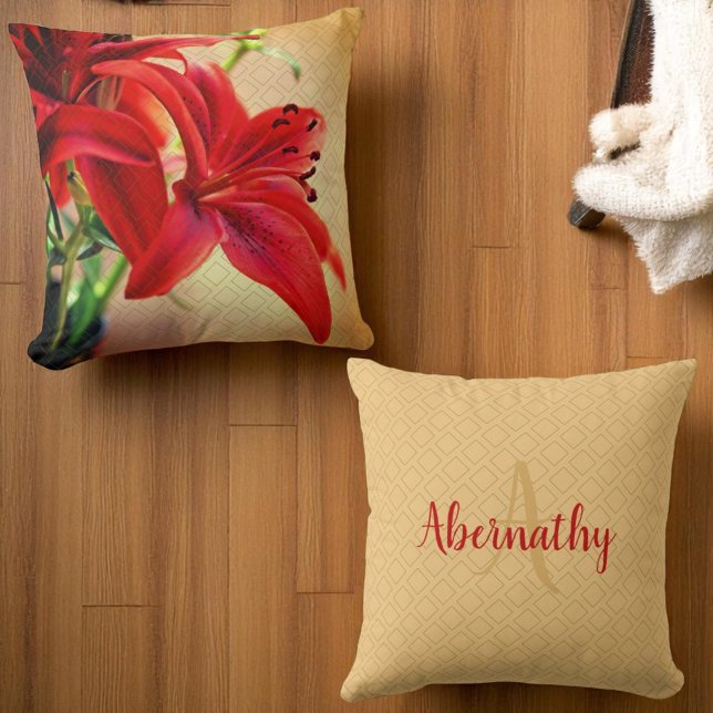 Tiger Lily Foto voormonogram Sjabloon Terug Kussen (Front and back template monogram pillow )