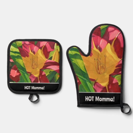 Tiger Lily Hot Momma Oven Mitt & Pot Holder Set (Voorkant)