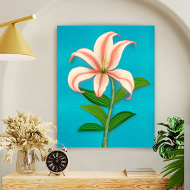 Tiger Lily Single Botanische Bloem op Blauw Poster