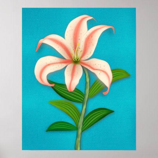 Tiger Lily Single Botanische Bloem op Blauw Poster (Voorkant)