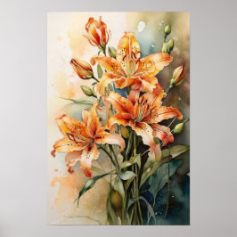 Tiger Lily Waterverf Flowers - Bloemenkunst Poster