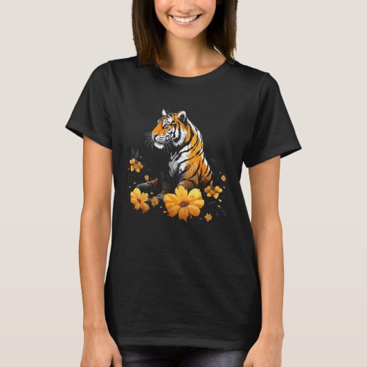 Tiger Lover Kunstwerk Bloem Dier Motief Tijger 6 T-shirt (Voorkant)