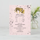 Tiger Mama Pink Girl Baby shower Invitation Kaart (Staand voorkant)