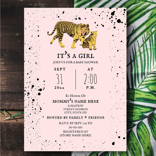 Tiger Mama Pink Girl Baby shower Invitation Kaart