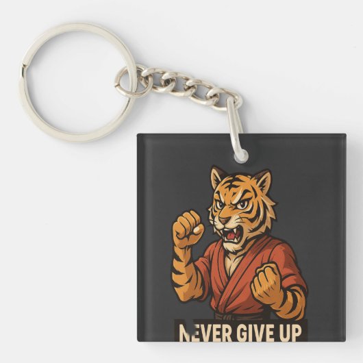 Tiger Martial Arts - Never Give up motivational Sleutelhanger (voorkant)