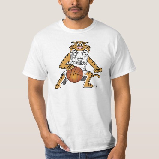 Tiger Mascot die Basketball speelt T-shirt (Voorkant)
