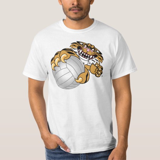 Tiger Mascot Speel Volleyball T-shirt (Voorkant)