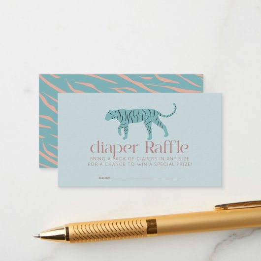 Tiger Modern Blue Baby shower Luier Raffle Ticket Informatiekaartje (Voorkant / Achterkant in situ)