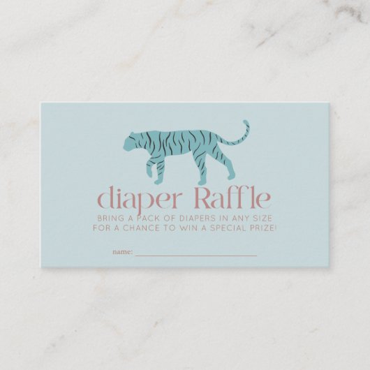 Tiger Modern Blue Baby shower Luier Raffle Ticket Informatiekaartje (Voorkant)