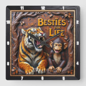 Tiger Monkey Tree Friends Vierkante Klok (Voorkant)