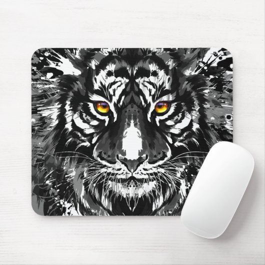 Tiger Mousepad - Tiger-tekening zwart-wit Muismat (Met muis)