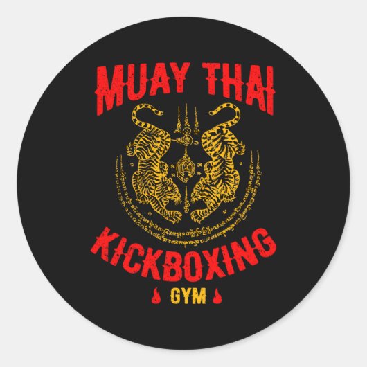 Tiger Muay Thai Kickboksen Gym MMA Training Ronde Sticker (Voorkant)