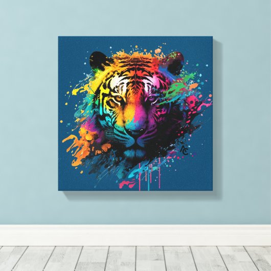 Tiger Neon Ink Splash Canvas Afdruk (Insitu (Houten vloer))