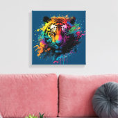 Tiger Neon Ink Splash Canvas Afdruk (Insitu (Woonkamer))