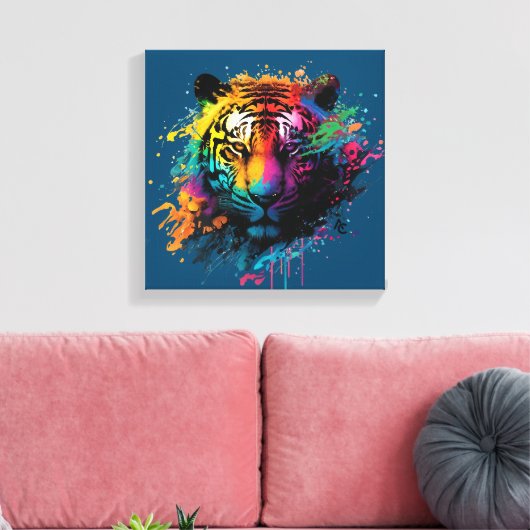 Tiger Neon Ink Splash Canvas Afdruk (Insitu (Woonkamer))