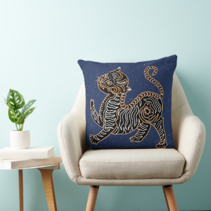  Tiger Night Stars Folk Art Design Kussen