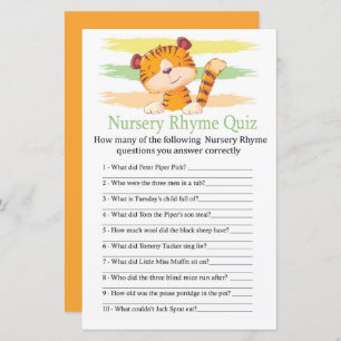 Tiger Nursery Rhyme Quiz baby shower game
