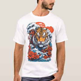 Tiger Ocean 1 Japanse stijl wit T-shirt