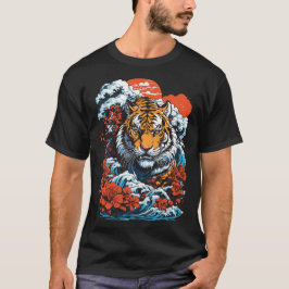 Tiger Ocean 1 Japanse stijl zwart T-shirt