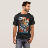 Tiger Ocean 1 Japanse stijl zwart T-shirt (Voorkant volledig)