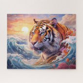 Tiger Ocean Waves Surreal Fantasy Kunst Legpuzzel (Horizontaal)