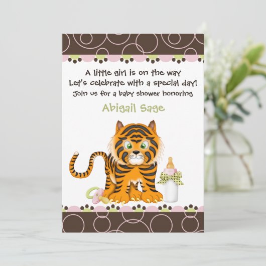 Tiger Oerwoud Baby shower Uitnodiging voor Meisjes (Staand voorkant)