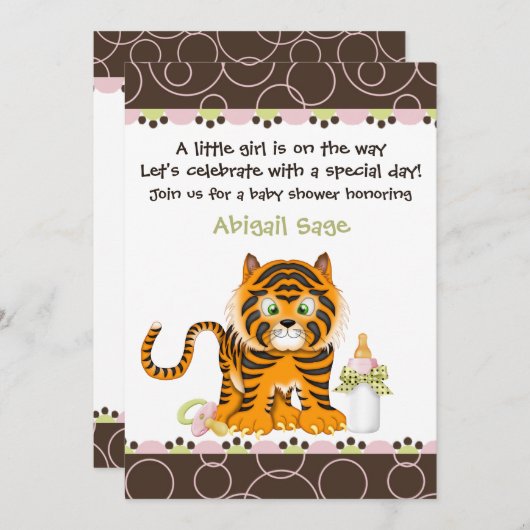 Tiger Oerwoud Baby shower Uitnodiging voor Meisjes (Voorkant / Achterkant)
