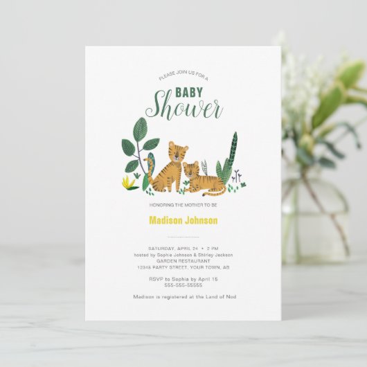 Tiger Oerwoud Girl Animal | KAART BABY SHOWER (Staand voorkant)