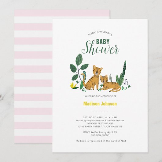 Tiger Oerwoud Girl Animal | KAART BABY SHOWER (Voorkant / Achterkant)