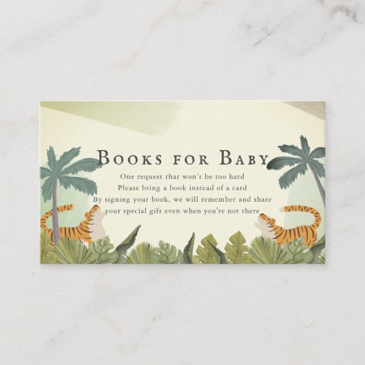 Tiger Oerwoud Safari Baby shower Book Request Informatiekaartje (Voorkant)