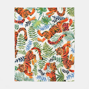  Tiger Oerwoud Waterverf Fleece Deken