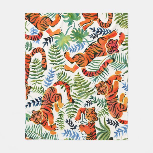 Tiger Oerwoud Waterverf Fleece Deken (Voorkant)