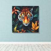 “Tiger of Mine” – Colourful Tiger Portrait Canvas Afdruk (Insitu (Houten vloer))