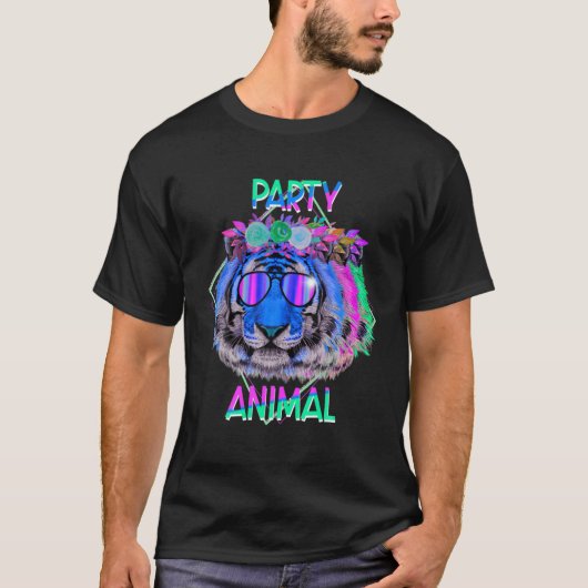 Tiger Party Animal Funny 80 Style Birthday Party T-shirt (Voorkant)