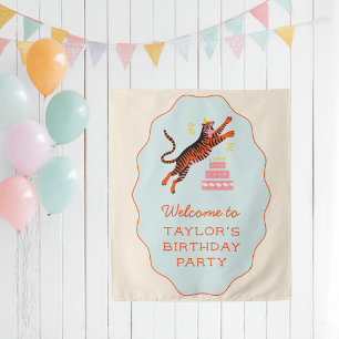 Tiger Party Animals Kids Verjaardag Welkom Wandkleed