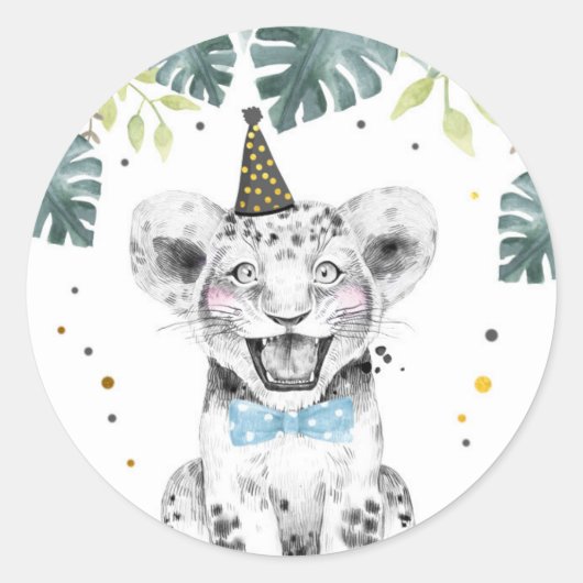 Tiger Party Animals Safari Boy Birthday Cupcake Cl Ronde Sticker (Voorkant)
