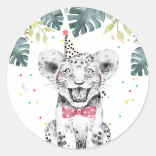 Tiger Party Animals Safari Boy Birthday Cupcake Ronde Sticker
