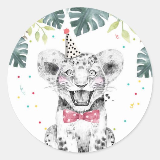 Tiger Party Animals Safari Boy Birthday Cupcake Ronde Sticker (Voorkant)
