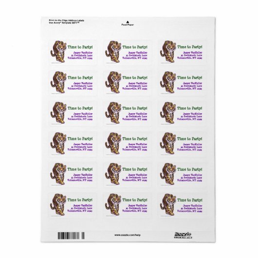 Tiger Party Center Etiket (Full Sheet)