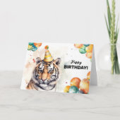 Tiger Party Pet Waterverf Portret Happy Birthday Kaart (Voorkant)