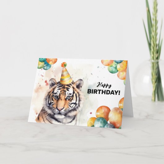 Tiger Party Pet Waterverf Portret Happy Birthday Kaart (Voorkant)