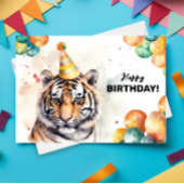 Tiger Party Pet Waterverf Portret Happy Birthday Kaart
