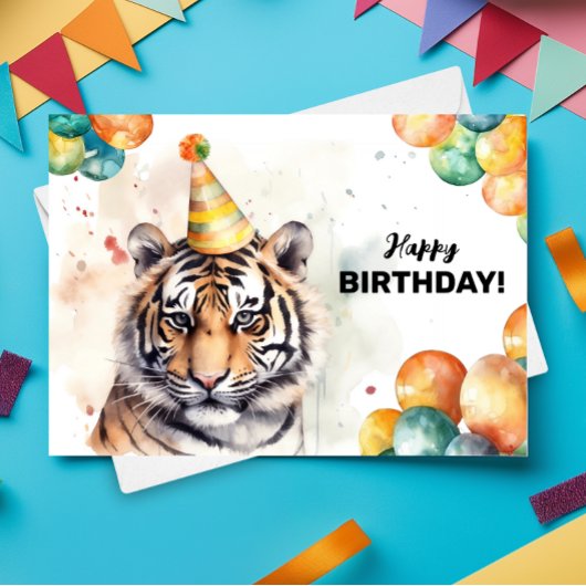 Tiger Party Pet Waterverf Portret Happy Birthday Kaart