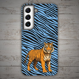 Tiger Pattern in Light Blue with Tiger Samsung Galaxy Hoesje