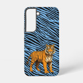 Tiger Pattern in Light Blue with Tiger Samsung Galaxy Hoesje (Achterkant)