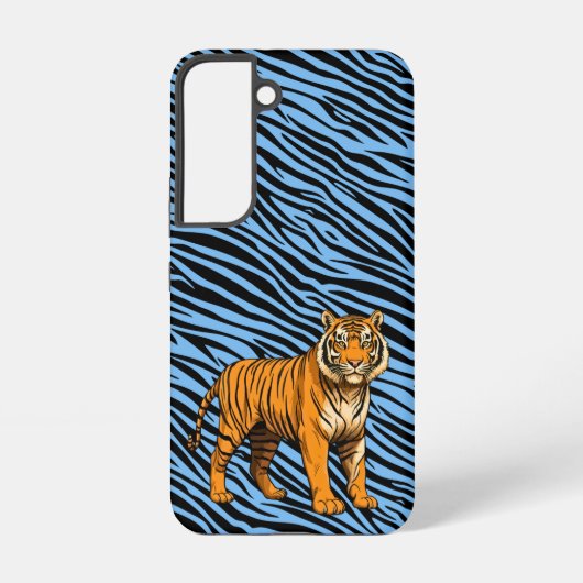Tiger Pattern in Light Blue with Tiger Samsung Galaxy Hoesje (Achterkant)